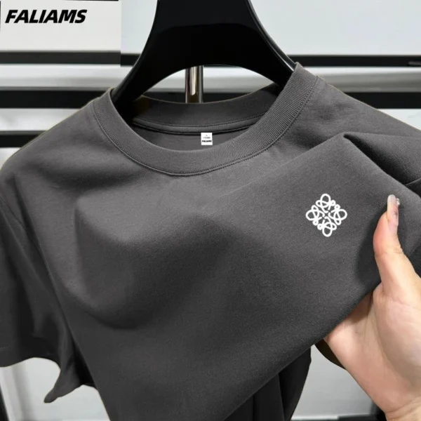 100% pure cotton men's T-shirt short sleeved summer new fashion pattern embroidered Korean casual round neck breathable menswear - zinifashion 200000343 - Image 3