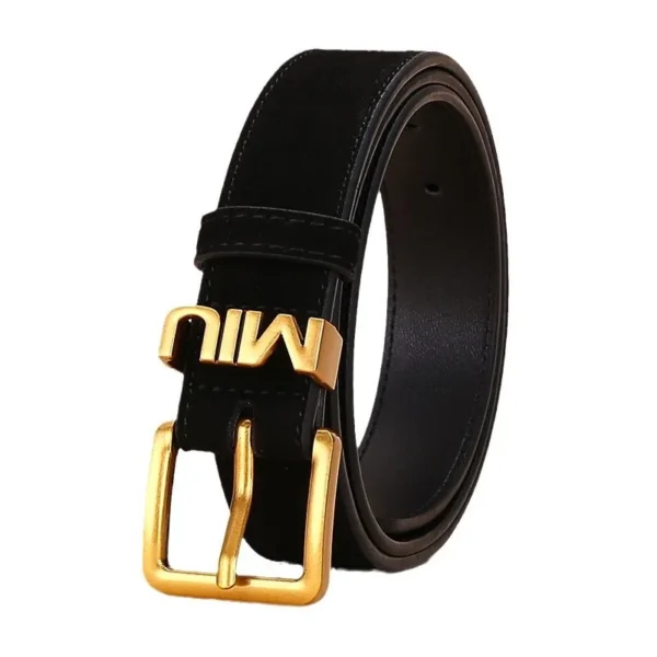 Vintage Suede Leather Women's Belt High-class Feeling Metal letter buckle Matching Skirt Jeans Cowhide Frosted Belt Fashion - zinifashion 200000297