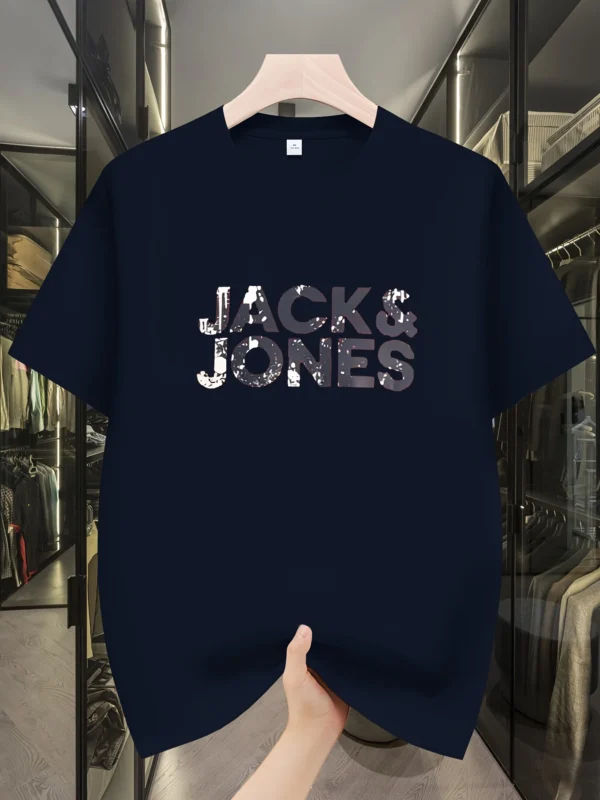 Men's Trend T-shirt Letter Printing Slim Fit Round Neck Youth Male Tees 2025 Summer Fashion Causal Versatile Blue Tops Clothing - zinifashion 201768104 - Image 3