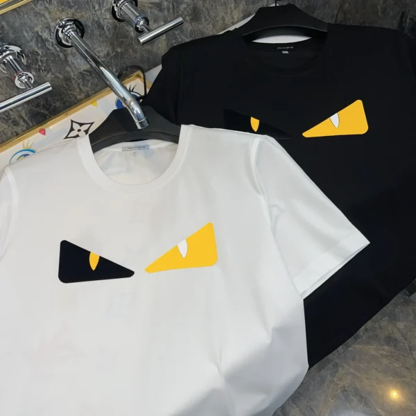European New Short-sleeved T-shirt Men's Fashion Trendy Brand Little Monster Eye Printing Clothes Pure Cotton Slim-fitting Top - Image 2