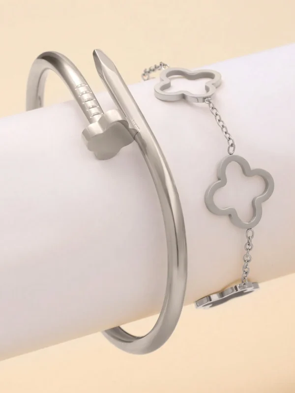 1 Set Fashion Light Luxury Stainless Steel Four Leaf Flower Bracelet, Suitable for Women Daily and Party Wear Gift for Friends - zinifashion 36 - Image 2