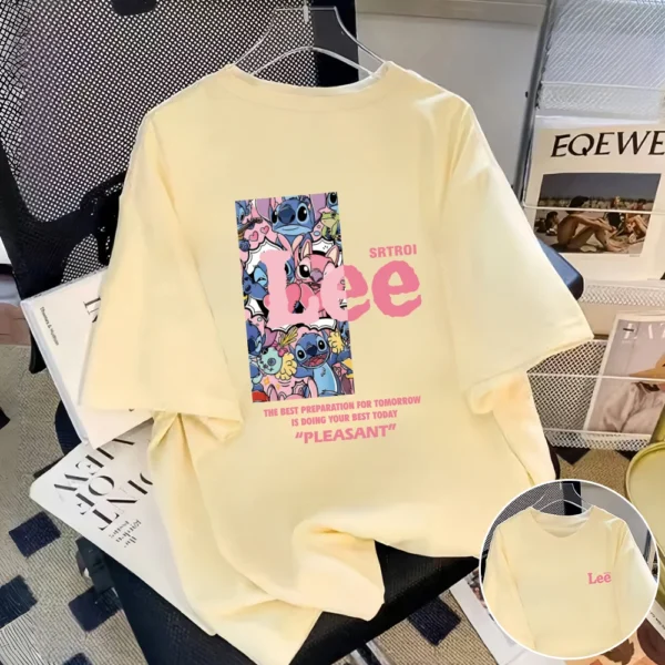 Olai Selection, Stitch Stitch Joint, Cotton Printed T-shirt, Men and Women with The Same Short Sleeve Fashion - zinifashion 1501 - Image 3