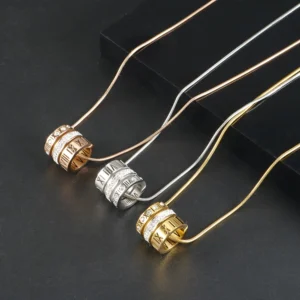 JOVO LOVE Three Layers Roman Numerals Necklace for Women Men Fashion Stainless Steel Crystal Pendant Choker Waterproof Jewelry - zinifashion 36