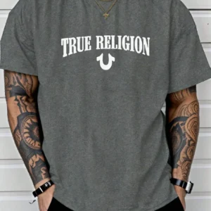 True Religion Men Cotton T-shirt Luxury Brand Fashion Big Size Top Casual Short Sleeve Streetwear Classic Print New Arrival Tee .