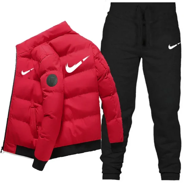 Men's Winter Thickened Warm down Cotton Jacket Pants Set Casual Stand Collar Long Pants Suit for Men Comfortable Soft Material - Image 3
