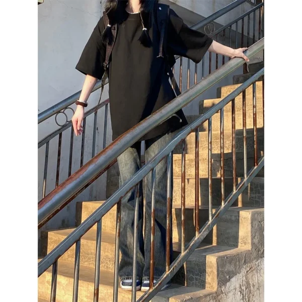 2023 New American Pure Cotton Reflective ort Sve Women's T-irt Summer Oversize Trendy Brand INS Couple f Sve Top - zinifashion 200000345 - Image 2