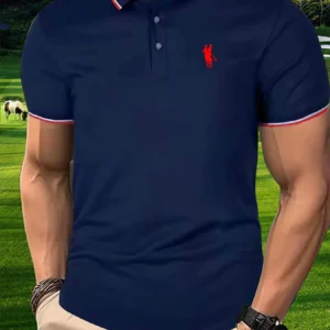 Men's summer 100 cotton fashionable casual golf pattern printed loose large lapel short sleeved polo shirt top - zinifashion 200000343