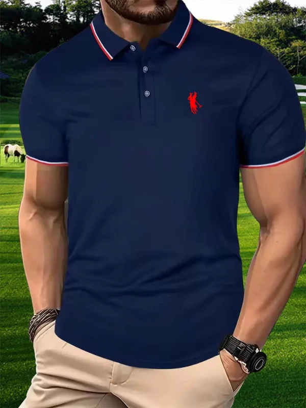 Men's summer 100 cotton fashionable casual golf pattern printed loose large lapel short sleeved polo shirt top - zinifashion 200000343