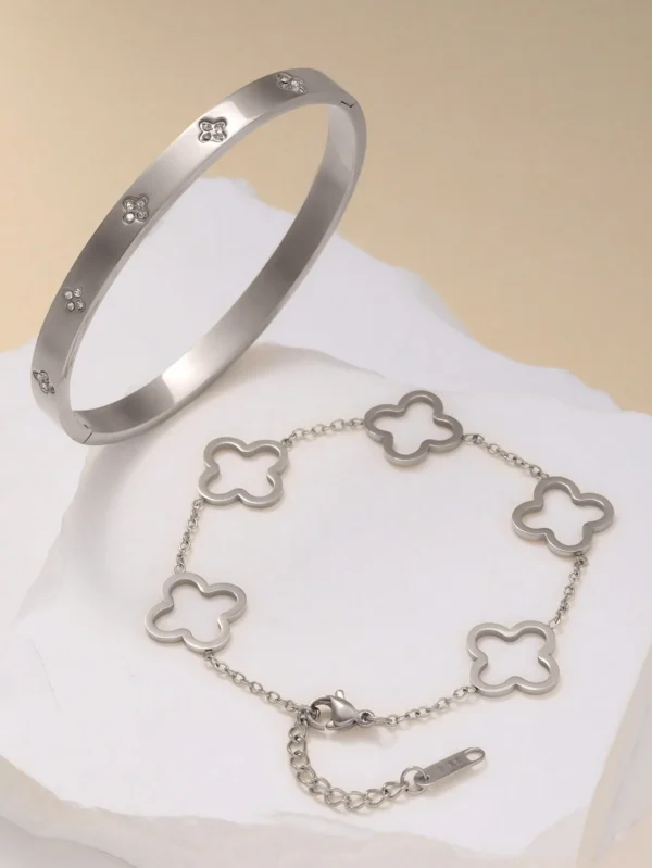 1 Set Fashion Light Luxury Stainless Steel Four Leaf Flower Bracelet, Suitable for Women Daily and Party Wear Gift for Friends - zinifashion 36 - Image 4