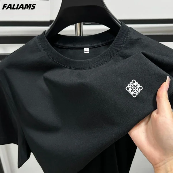 100% pure cotton men's T-shirt short sleeved summer new fashion pattern embroidered Korean casual round neck breathable menswear - zinifashion 200000343 - Image 2
