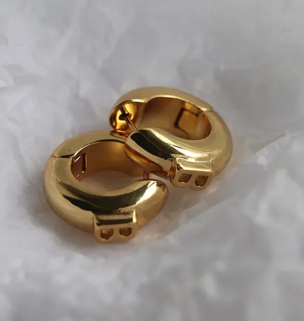 GHIDBK Double Decker Protruding B Hoop Earrings Small Chunky Wide Earring Hoops Statement Trendy Unusual Earrings For Women Gift - zinifashion 36 - Image 4