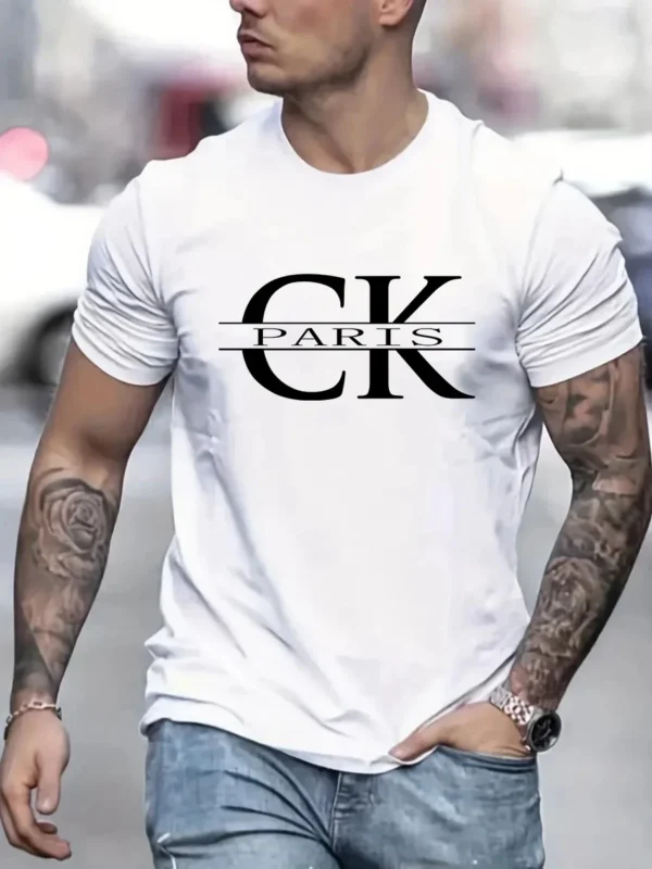Summer new monogram print, men's retro casual cotton street casual fashion short-sleeved top. - Image 2