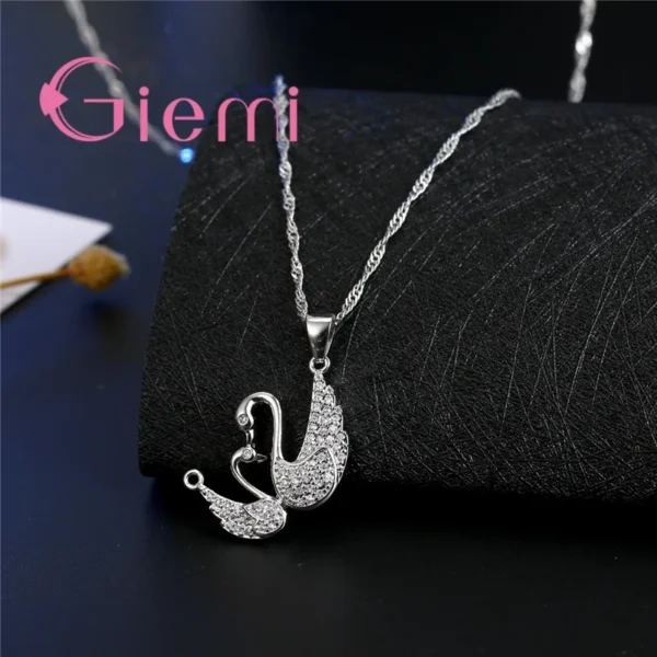 The Best Gift For Bride Two Swan Togetger 925 Sterling Silver Earrings+Necklace Crystal Jewelry Sets Cubic Zircon Bijoux - zinifashion 36 - Image 3