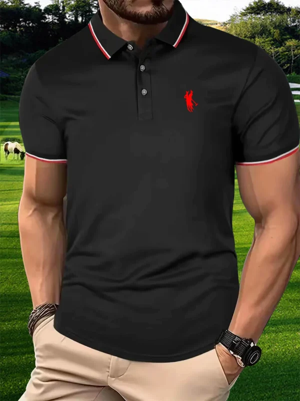 Men's summer 100 cotton fashionable casual golf pattern printed loose large lapel short sleeved polo shirt top - zinifashion 200000343 - Image 2