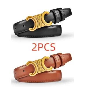 2PCS Fashion Women Genuine Leather Belts High Quality Gold Buckle Best Matching Dress Jeans Belts for women - zinifashion 200000297