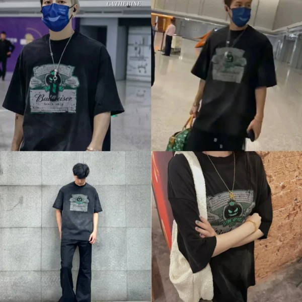 2025 Exclusive Quality Series New Wang Jiaer Same Bubble Pick Classic Male and Female Couples Short Sleeves T Shirt . - Image 3