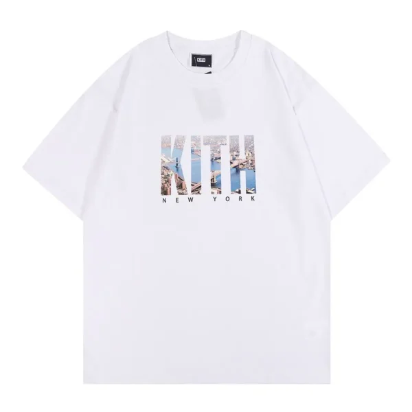 American Trendy Brand KITH Letter Summer Printing Casual Cotton Loose Short-sleeved Round Neck Double Yarn Men's Women's T-shirt - zinifashion - Image 3