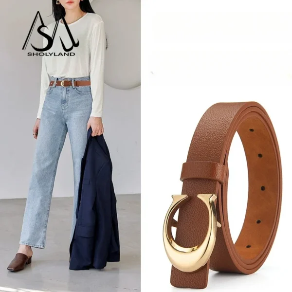 2023 Trendy Women's Belt Fashion Alloy Moon Button Multi Color Leather Thin Belt Versatile Daily Jeans Decoration - zinifashion 200000297