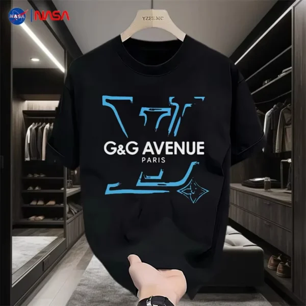 Light luxury trendy brand short-sleeved T-shirt men's 2025 new European and American casual round neck loose t-shirt top - zinifashion 18