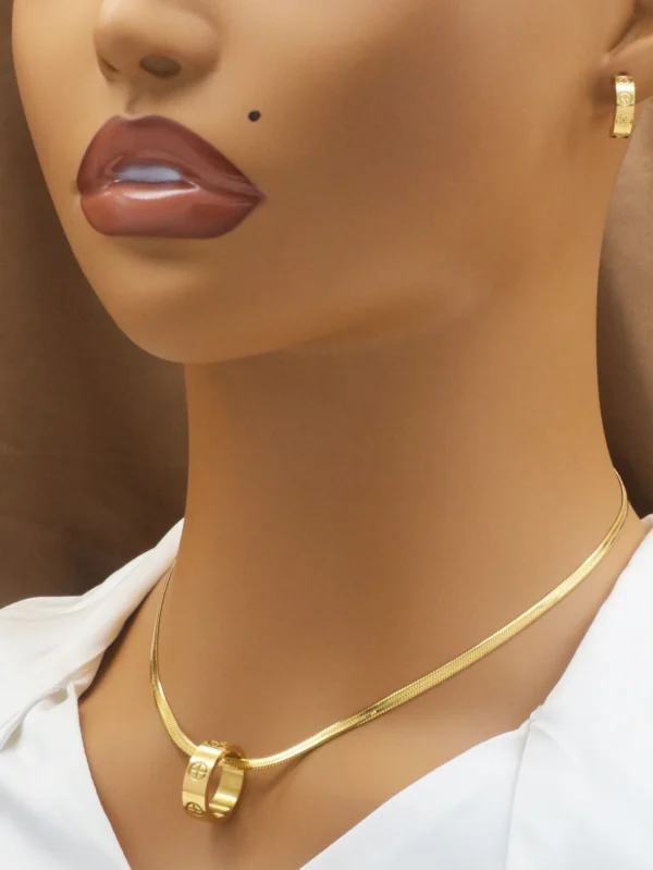 1 set/3pcs Fashion Design Couple Earrings Necklace Set For Women Men Stainless Steel Luxury Cute Jewelry Sets - zinifashion 36
