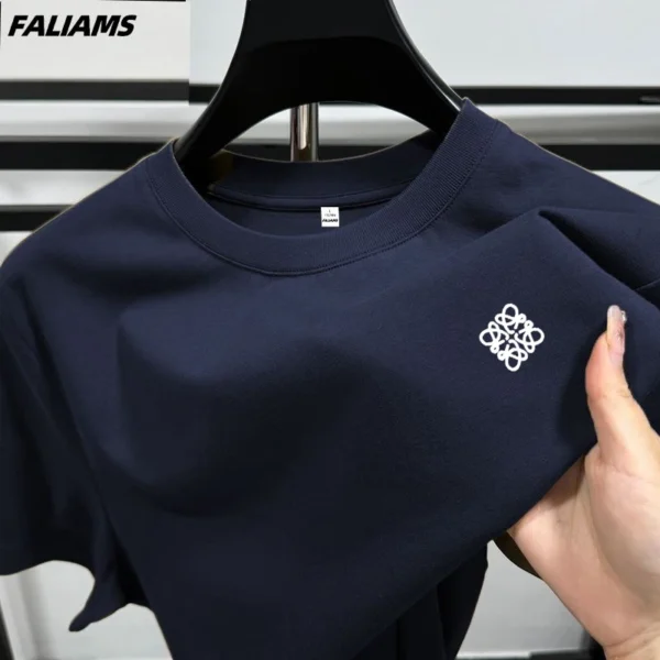 100% pure cotton men's T-shirt short sleeved summer new fashion pattern embroidered Korean casual round neck breathable menswear - zinifashion 200000343 - Image 4