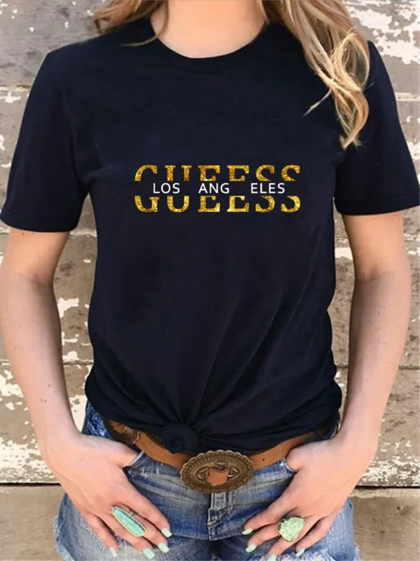 Women's T-shirt 100% pure cotton summer casual loose fashion GUESS Los Angeles letter printed round neck short sleeved T-shirt