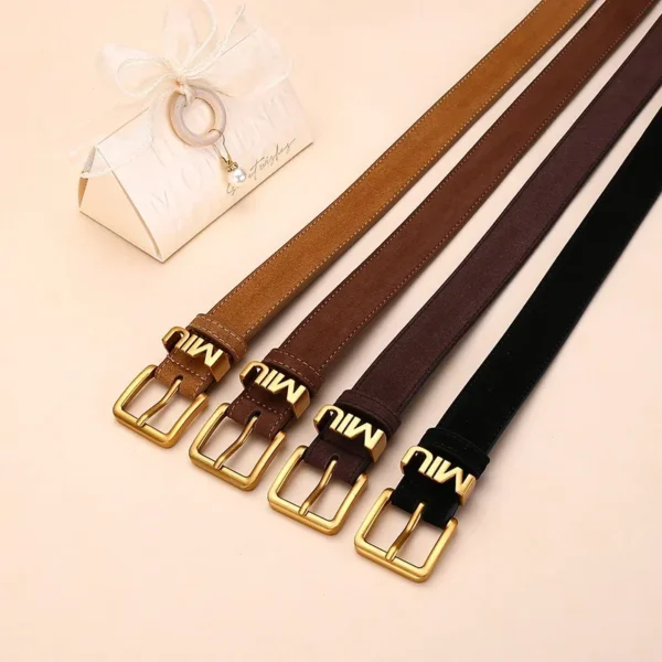 Vintage Suede Leather Women's Belt High-class Feeling Metal letter buckle Matching Skirt Jeans Cowhide Frosted Belt Fashion - zinifashion 200000297 - Image 2