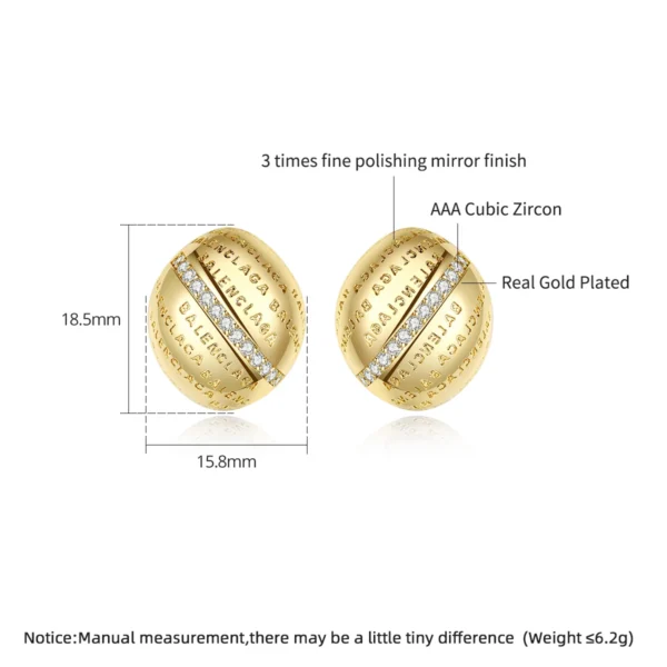 LUOTEEMI 2023 New Arrival Gold Color Big Oval Stud Earring for Women Fashion Trendy Sentence Unique Girl Party Charm Accessories - zinifashion 36 - Image 3