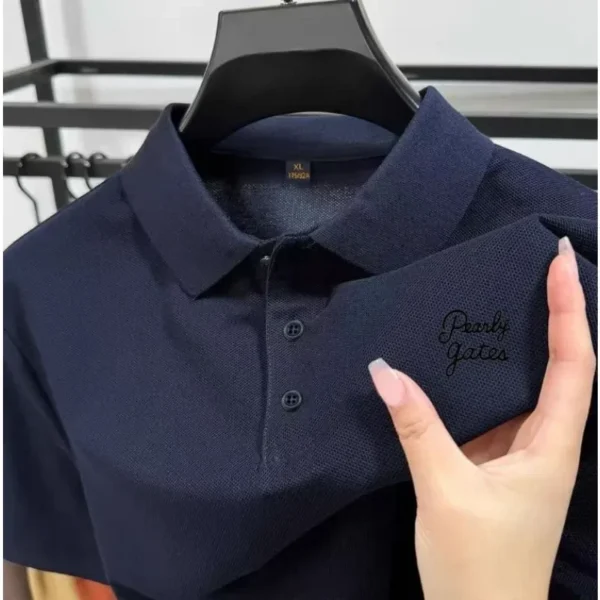 2025 Summer New Men's Hollow Short-sleeved Polo Printed T-Shirt Breathable Business Fashion T-Shirt Male Brand Clothes - Image 3