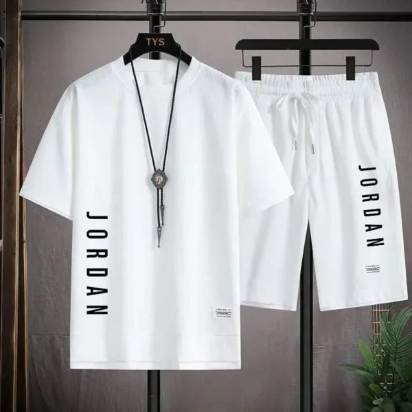 Stylish casual T-shirt + Shorts set Men's sports set Loose comfortable low Run 2025 men's summer Waffle suit . - Image 2