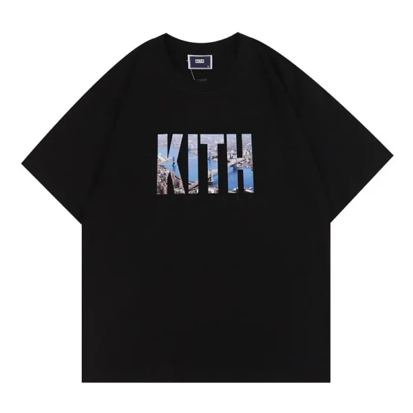 American Trendy Brand KITH Letter Summer Printing Casual Cotton Loose Short-sleeved Round Neck Double Yarn Men's Women's T-shirt - zinifashion