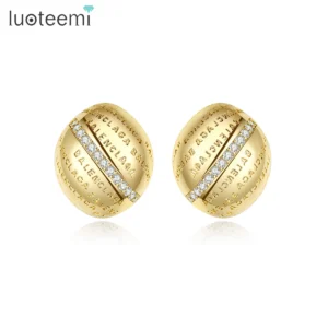 LUOTEEMI 2023 New Arrival Gold Color Big Oval Stud Earring for Women Fashion Trendy Sentence Unique Girl Party Charm Accessories - zinifashion 36
