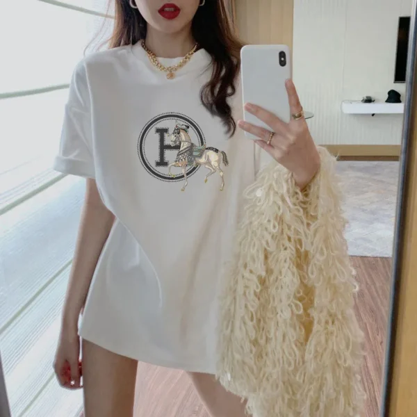 French Luxury Brand He Rmes 2025 Spring and Summer New Brand Logo Printing Daily Travel Sports Men and Women The Same T-shirt - zinifashion 1501 - Image 3