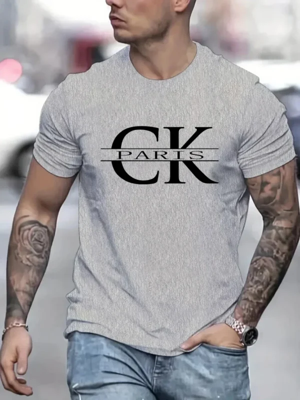 Summer new monogram print, men's retro casual cotton street casual fashion short-sleeved top. - Image 3