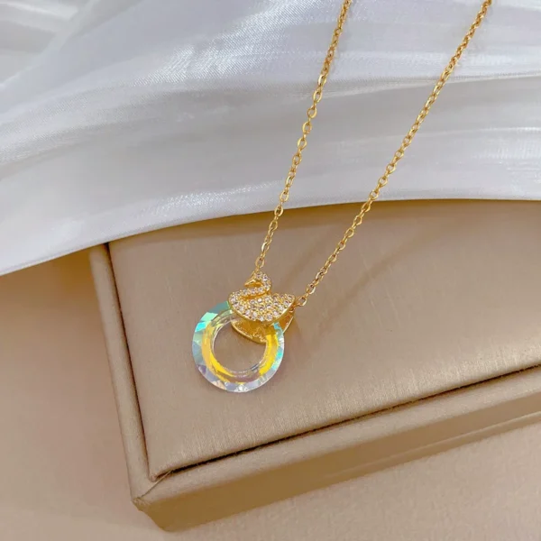 EILIECK 316L Stainless Steel Shine Cubic Zirconia Swan Pendant Necklace Gold Color Texture Metal Personalized Jewelry Neck Chain - zinifashion 36 - Image 4