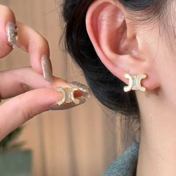 Double-Sided French Style Earrings Gold Plated S925 Pure Silver Needle Embedded with Miniature Diamonds Luxury Sensation Jewelry - Image 3