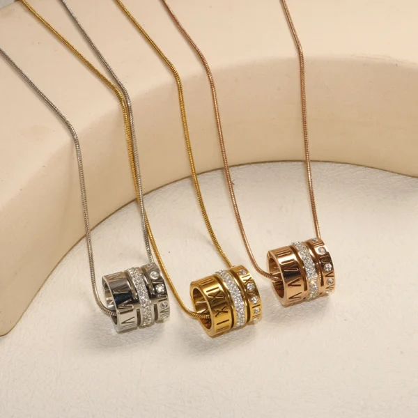 JOVO LOVE Three Layers Roman Numerals Necklace for Women Men Fashion Stainless Steel Crystal Pendant Choker Waterproof Jewelry - zinifashion 36 - Image 2