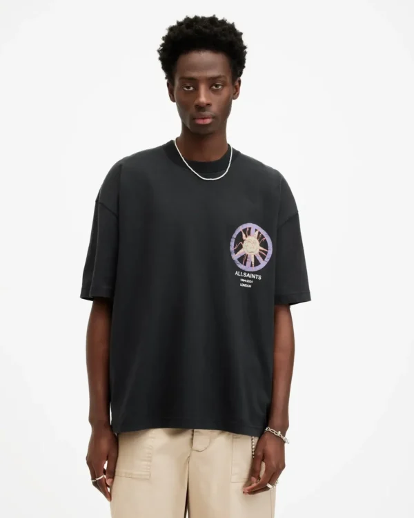 ALL SAINTS T-shirt Abstract Sun Print T-shirt Summer Hot-selling Harajuku Style Short-sleeved Street Wear Sports and Leisure . - Image 2
