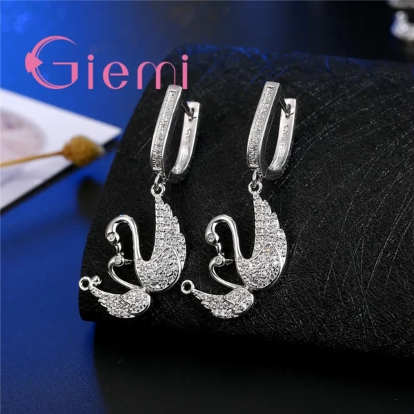 The Best Gift For Bride Two Swan Togetger 925 Sterling Silver Earrings+Necklace Crystal Jewelry Sets Cubic Zircon Bijoux - zinifashion 36 - Image 4