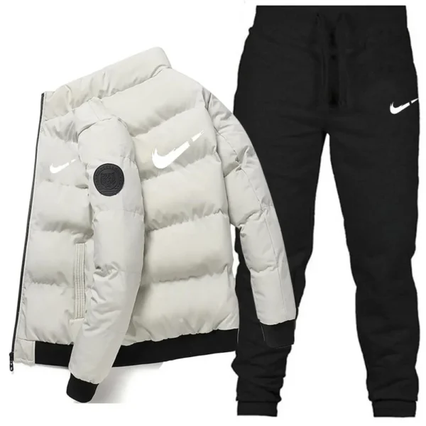 Men's Winter Thickened Warm down Cotton Jacket Pants Set Casual Stand Collar Long Pants Suit for Men Comfortable Soft Material - Image 4