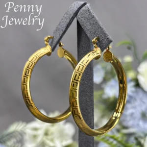 Big Round 18K Gold Plated Hoop Earrings for Women Copper Vintage Circle Earring Party Wedding Gifts Italian African Jewelry Sets - zinifashion 36
