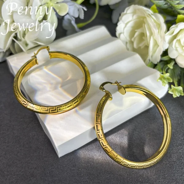 Big Round 18K Gold Plated Hoop Earrings for Women Copper Vintage Circle Earring Party Wedding Gifts Italian African Jewelry Sets - zinifashion 36 - Image 3