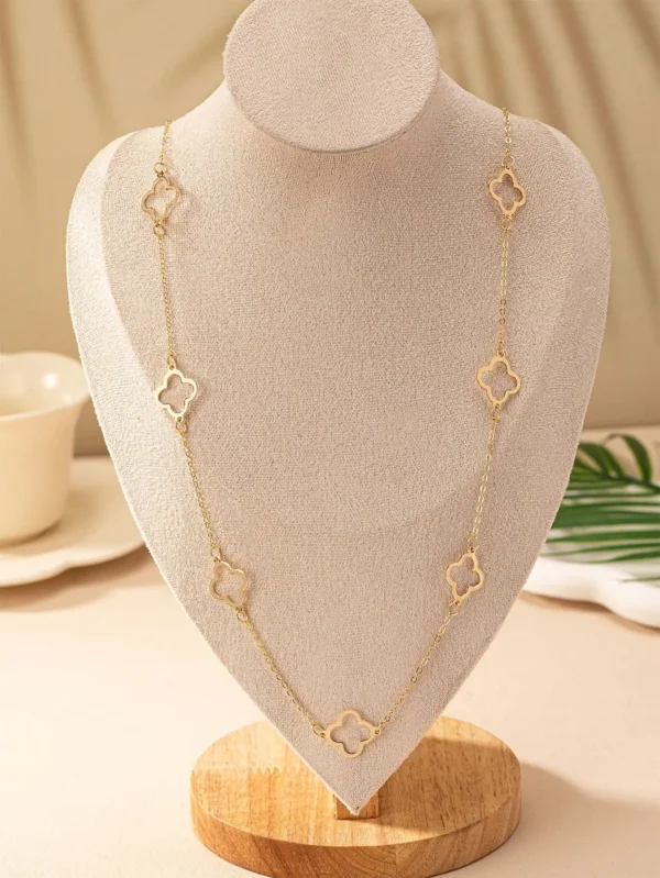 Gold Four Leaf Clover Necklace Clover Pendant Station Necklaces for Women 18K Gold Plated Stainless Steel Lucky Leaf Jewelry - zinifashion 36 - Image 2