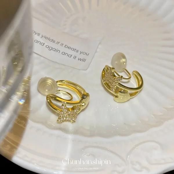Luxurious retro C-shaped heart-shaped earrings fashionable and exquisite luxurious ear clip accessories jewelry gifts - Image 5