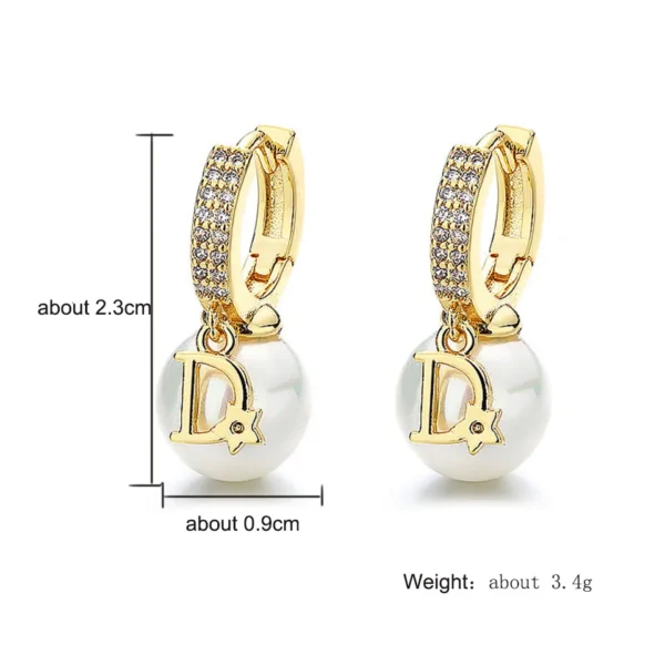 ZAKOL Korean Fashion Pearl Drop Earrings for Women Luxury Elegant Shiny Zircon D-letter Charm Hoop Earring Wedding Jewelry - zinifashion 36 - Image 5