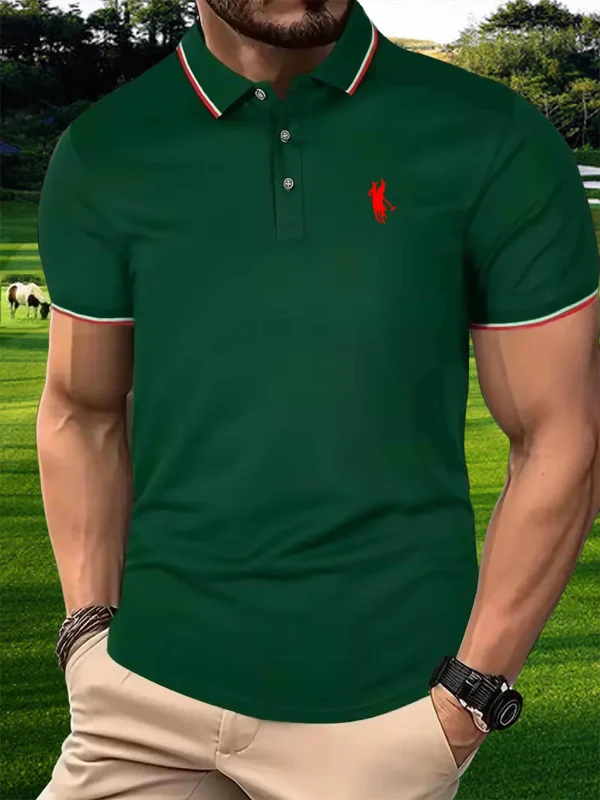 Men's summer 100 cotton fashionable casual golf pattern printed loose large lapel short sleeved polo shirt top - zinifashion 200000343 - Image 3