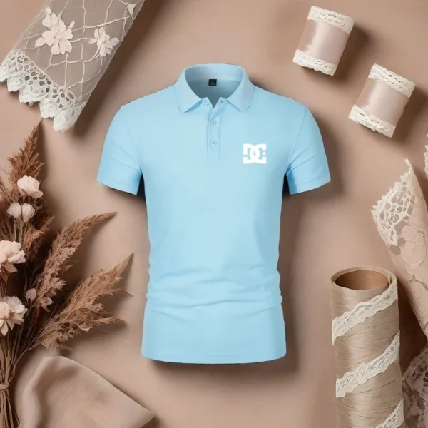 Summer New Men Casual Sports Solid Color Polo Shirt Trendy Brand Printed T-shirt Top Simple Fashion Collar Business Work Clothes - zinifashion 200000343 - Image 5