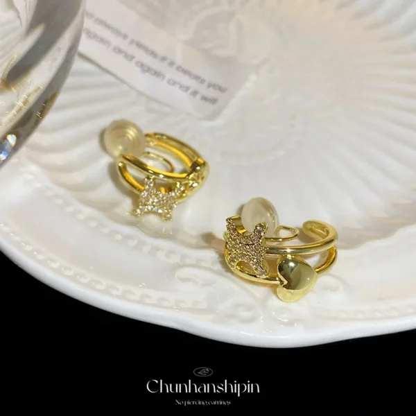 Luxurious retro C-shaped heart-shaped earrings fashionable and exquisite luxurious ear clip accessories jewelry gifts - Image 4