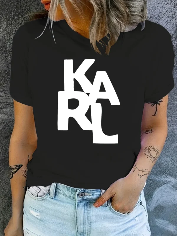 2025 KARL Women's T-Shirt Letter Printing Short Sleeve Cotton Tees High Quality Luxury Brand T-shirt Summer Streetwear Y2k Tops - Image 2
