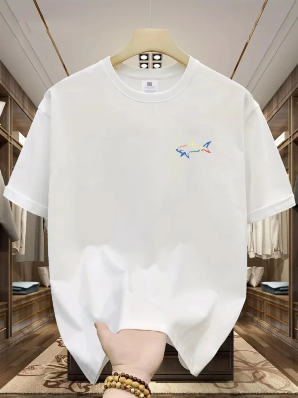 Men's Summer 100 Cotton Fashionable Casual Loose Plus Size Shark Pattern Printed Sports Round Neck Short Sleeved T-shirt Top - zinifashion 200000343 - Image 2